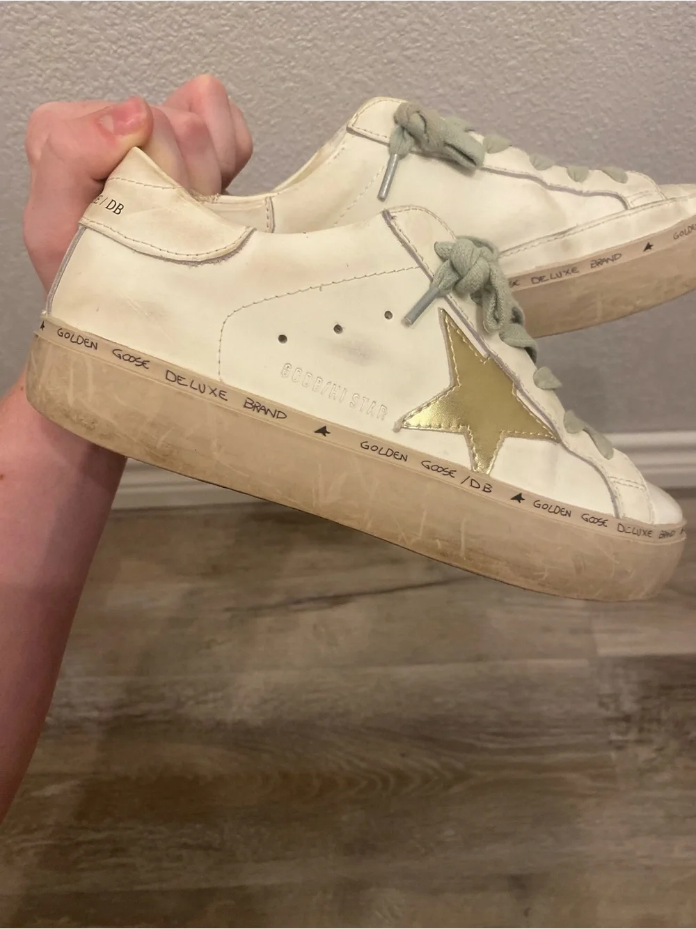 White Distressed Star Sneakers Gold Metallic EU 39 Inspired Style